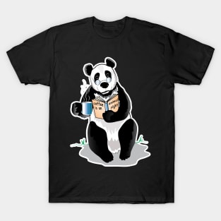 Panda Drinks Coffe And Reading Book T-Shirt